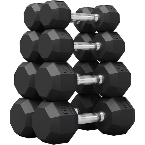 PVC Coated Hex Dumbbell Set of 2 - Anti Roll Free Weights with Non Slip Grip - Strength Training Hand Weights for Home Gym Workouts - Black