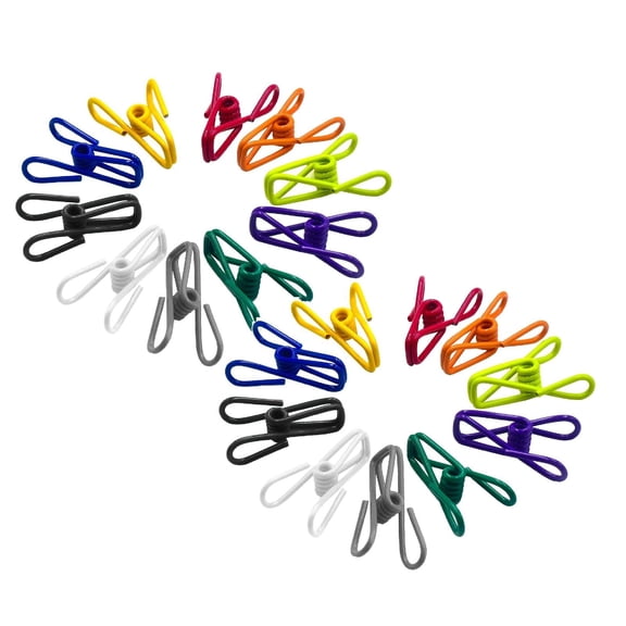 PVC-Coated Utility Clips, 1.97 Inch, 20 Pack, Colorful, PVC-Coated Metal Chip Bag Clips for Sealing Food, Paper Holder, Clothesline Clip for Laundry Hanging, Kitchen Bags, Clothes Pins