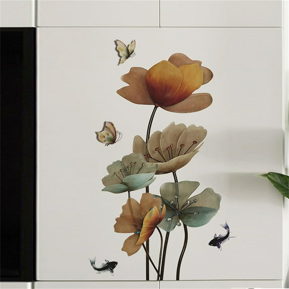 PVC Colorful Wall Sticker 3D Butterfly Flower Carp Waterproof Removable Decorative Decals Wallpaper Home Decor For Bedroom Living Room