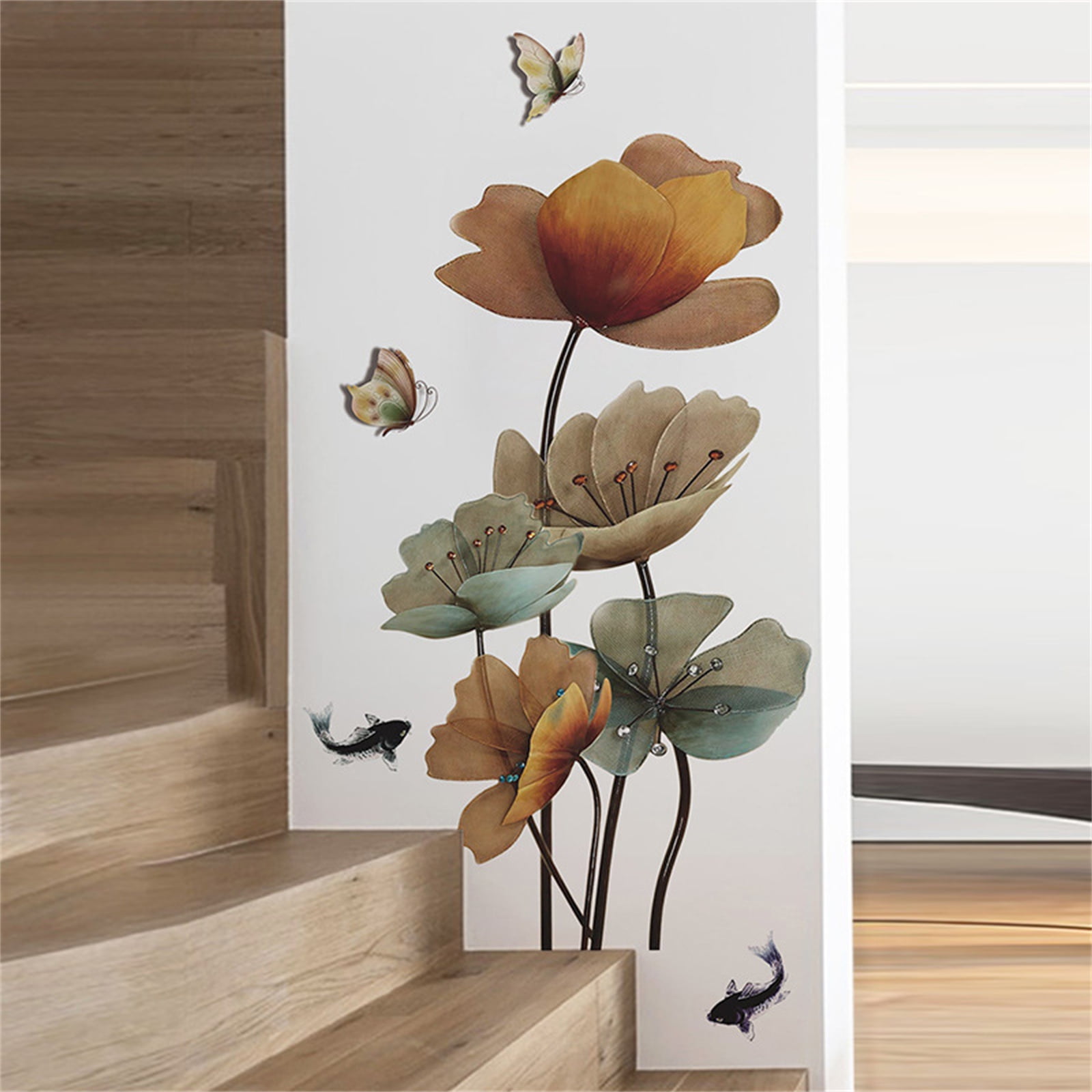 PVC Colorful Wall Sticker 3D Butterfly Flower Carp Waterproof Removable