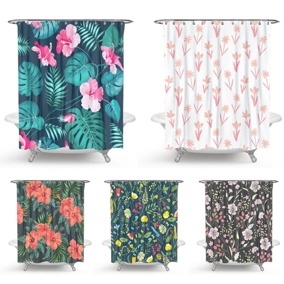 Cute Floral Waterproof Shower Curtains 60x72 Inch Waterproof Hook Bath Curtain Fabric Machine Washable with Hooks