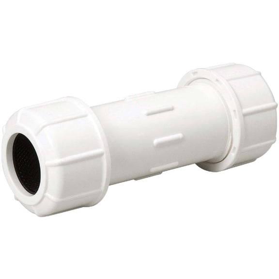 Zoro Select PVC Compression Coupling - 1-1/4 In Pipe Size, White