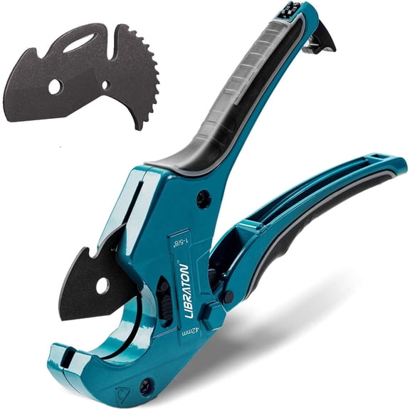 PVC Cutter 1-5/8", PVC Pipe Cutter, Ratcheting PVC Cutter with Replacement Blade, Plastic Pipe Cutter, ABS Cutter for PVC, PEX PPR Plastic Pipes, Hoses and Plumbing Pipes
