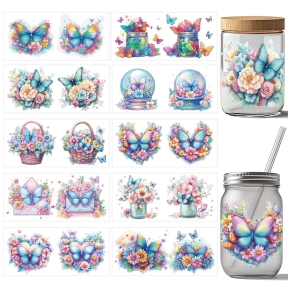 PVC DIY Heat Transfer Paper for UV Sublimation Cup Butterfly 110x240mm 10 style 1pc/style 10pcs/set colorful