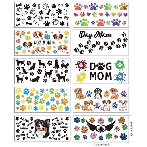PVC DIY Heat Transfer Paper for UV Sublimation Cup Dog 110x240mm 10 style 1pc/style 10pcs/set 1 Set