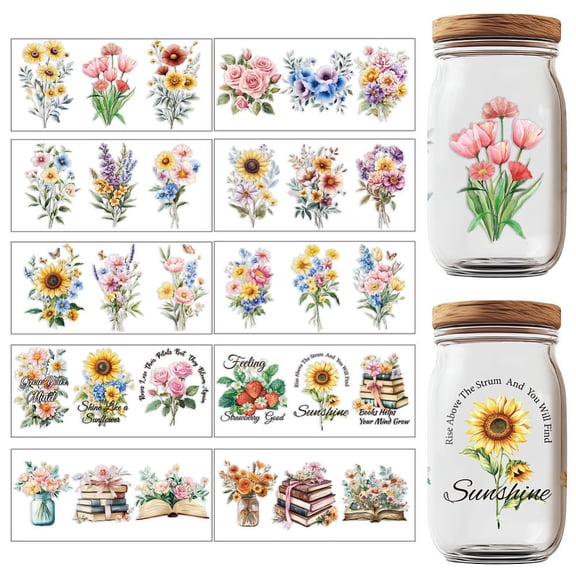 PVC DIY Heat Transfer Paper for UV Sublimation Cup Flower 110x240mm 10 style 1pc/style 10pcs/set 1Set