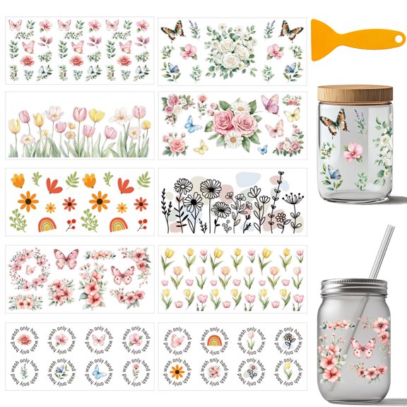 PVC DIY Heat Transfer Paper for UV Sublimation Cup Flower 110x240mm 10 style 1pc/style 10pcs/set PVC 1 Set