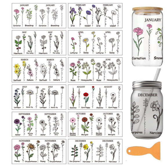 PVC DIY Heat Transfer Paper for UV Sublimation Cup Flower 110x240mm 12 style 1pc/style 12pcs/set diy