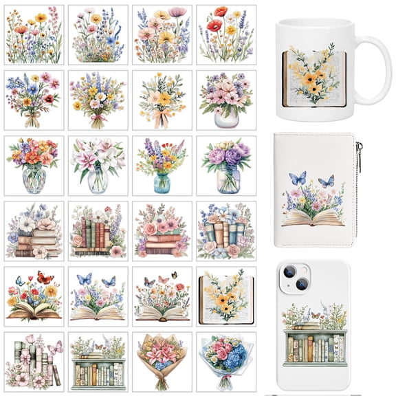 PVC DIY Heat Transfer Paper for UV Sublimation Cup Flower 80x80mm 24pcs/set for DIY