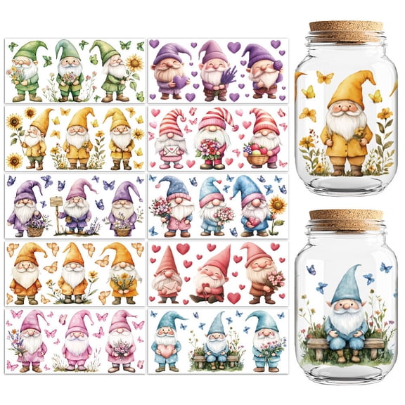 PVC DIY Heat Transfer Paper for UV Sublimation Cup Gnome 110x240mm 10 style 1pc/style 10pcs/set colorful