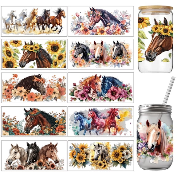 PVC DIY Heat Transfer Paper for UV Sublimation Cup Horse 110x240mm 10 style 1pc/style 10pcs/set PVC