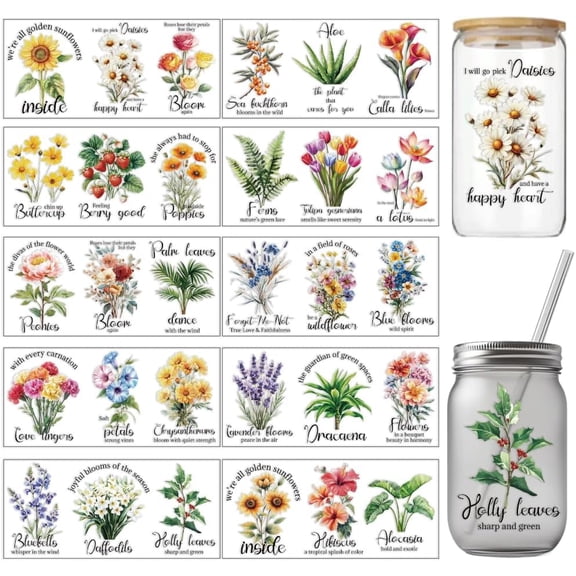 PVC DIY Heat Transfer Paper for UV Sublimation Cup Plants 110x240mm 10 style 1pc/style 10pcs/set PVC