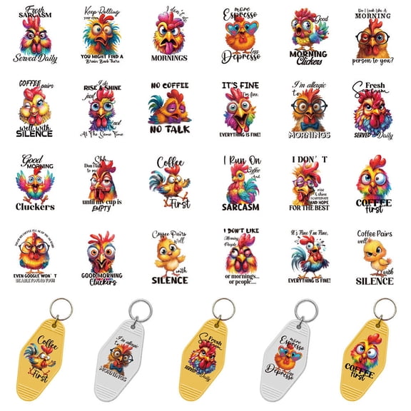 PVC DIY Heat Transfer Paper for UV Sublimation Cup Rooster 240x110mm 2 styles 5pcs/style 10pcs/set