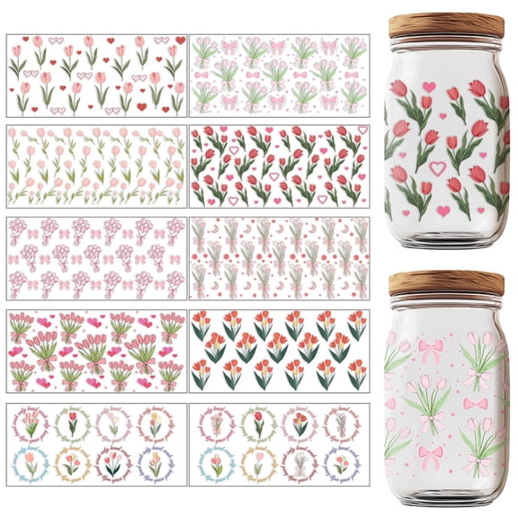 PVC DIY Heat Transfer Paper for UV Sublimation Cup Tulip 110x240mm 10 style 1pc/style 10pcs/set