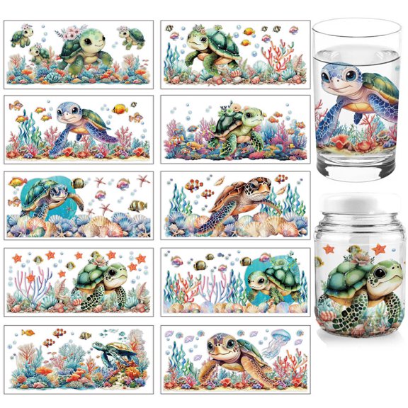 PVC DIY Heat Transfer Paper for UV Sublimation Cup Turtle 110x240mm 10 style 1pc/style 10pcs/set Diy