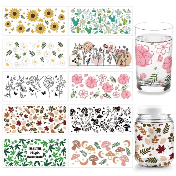 PVC DIY Heat Transfer Paper for UV for DIY PVC Sublimation Cup Flower 110x240mm 10 style 1pc/style 10pcs/set