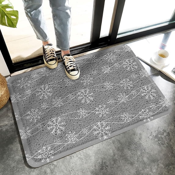 PVC Doormat Entrance Rugs Heavy Duty Welcome Mats, Christmas Snowflake Outdoor Indoor Mats Non Slip Rubber Backing for Front Door/Yard/Garage/Garden, 18"x 30" Xmas Winter White Snowflake Grey Decor
