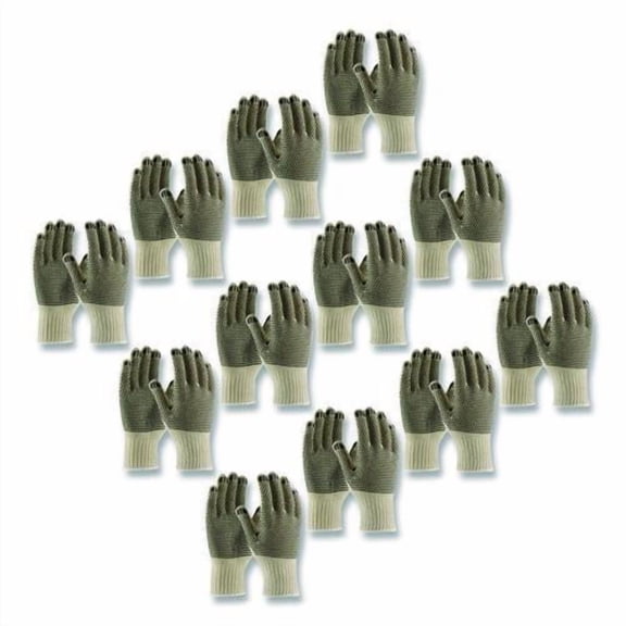 PVC-Dotted Cotton/Polyester Work Gloves, Reversible, Large, Beige/Black, 12 Pairs | Bundle of 2