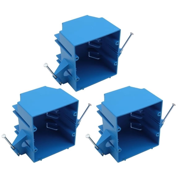 PVC Double Gang New Work Wall Electrical Box,Blue 2 Gang Box with Nail,32cu,Switch and Outlet Box with Nail 2 Gang,ETL,for Construction(Pack of 3)