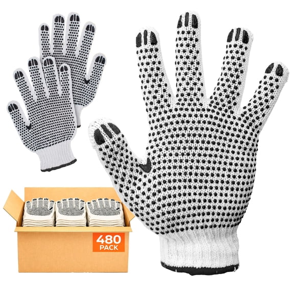 PVC Double Side Dot String Gloves 9.5" for Women. Protective String Knit Gloves 240 Pack
