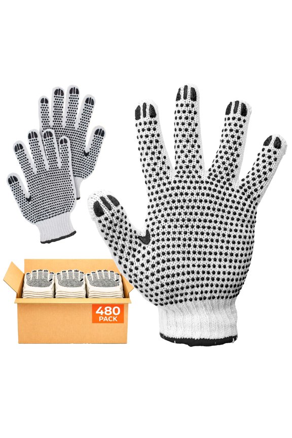 PVC Double Side Dot String Gloves 9.5" for Women. Protective String Knit Gloves 240 Pack