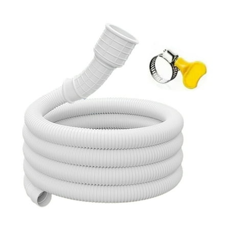 PVC Drain Hose Extension Pipe for Air Conditioners, Washing Machines, Kitchen Faucets - Flexible, Leak-Proof, Adjustable Length 3.3-16.4ft White Extendable Drainpipe with Clamp