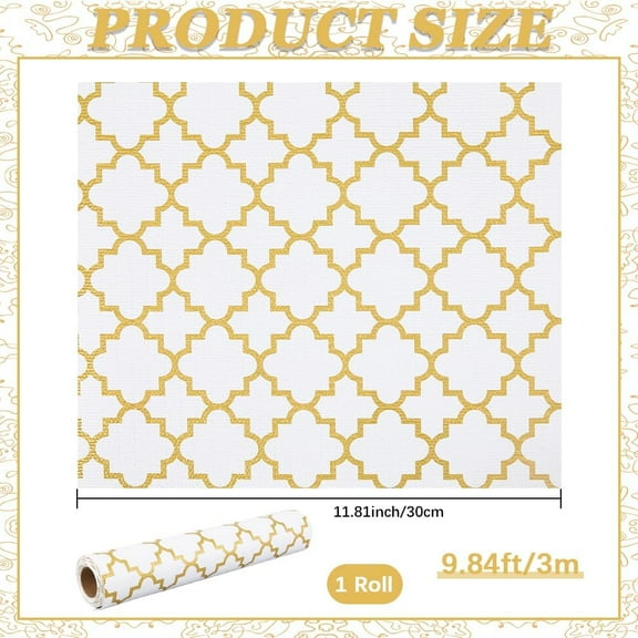 PVC Drawer Shelf Liner for Kitchen Cabinet Non Slip Waterproof Shelf Paper Non Adhesive Refrigerator Liners PVC Golden Clover Closet Liner Mats Protect for Shelves Cupboard Dresser 11.8inx9.8Ft