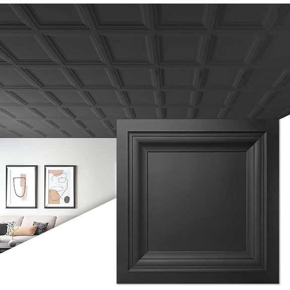PVC Drop Ceiling Tiles 24 x 24 in Black Pack of 12