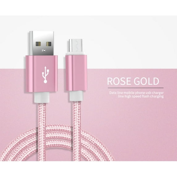 PVC Durable Braided 2A Aluminium Alloy Connector USB C Cable Fast Charger Phone Cable Type-C Charging Cable USB-C Lead ROSE GOLD 1 METER