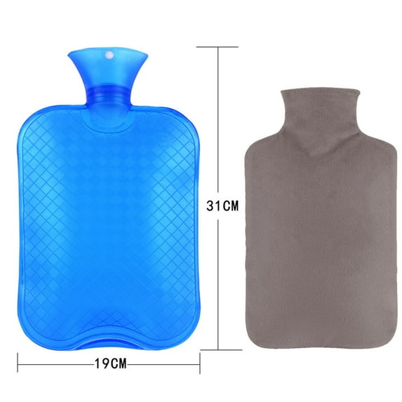 PVC Eco Friendly Hot Water Bottle, No Smell Hot Water Bag With Fleece Cover No Leaks BPA Free For Warm Feet,Hand,Back,Neck -Blue II-2 Liter