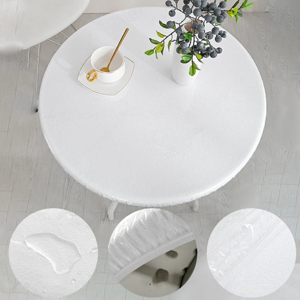 IBEQUEM PVC Elastic Edge Tablecloth, Transparent Round Vinyl Tablecloth, with Elastic Edge, Waterproof Oilcloth Transparent Plastic Cover 60 Inches