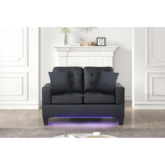 PVC Fabric Loveseat with LED Lights and 34" Product Depth / Fits Well in Living Room Layout