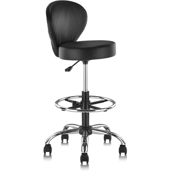 PVC Faux Leather Drafting Chair Rolling Swivel Salon Stool Seat Adjustable Height 30 Inch with Back Support Foot Rest Hydraulic Wide Seat Diameter 15 in for Tattoo Beauty Barber Lash
