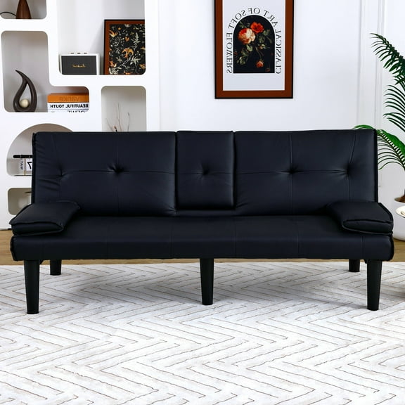 PVC Flip Sofa Bed with Foldable Design 67 Inch Versatile Seating for Small Spaces and Offices, Black