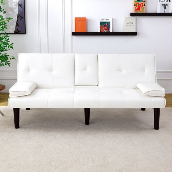 PVC Flip Sofa Bed with Foldable Design 67 Inch Versatile Seating for Small Spaces and Offices, White