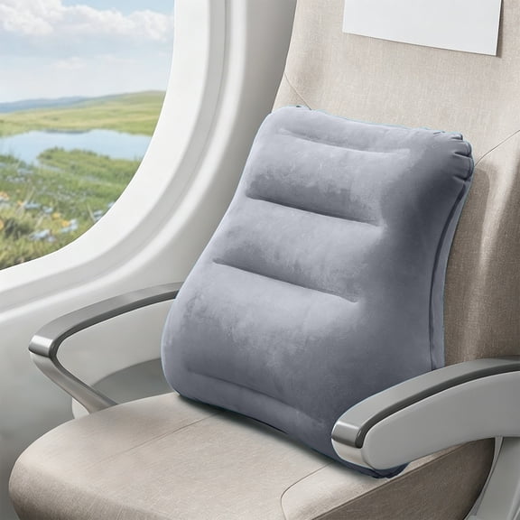 PVC Flocking Press Inflatable Lumbar Pillow 43×39cm Ergonomic Waist Support Cushion Quick Inflation Deflation Portable Travel Car Office Nap Pillow,Gray