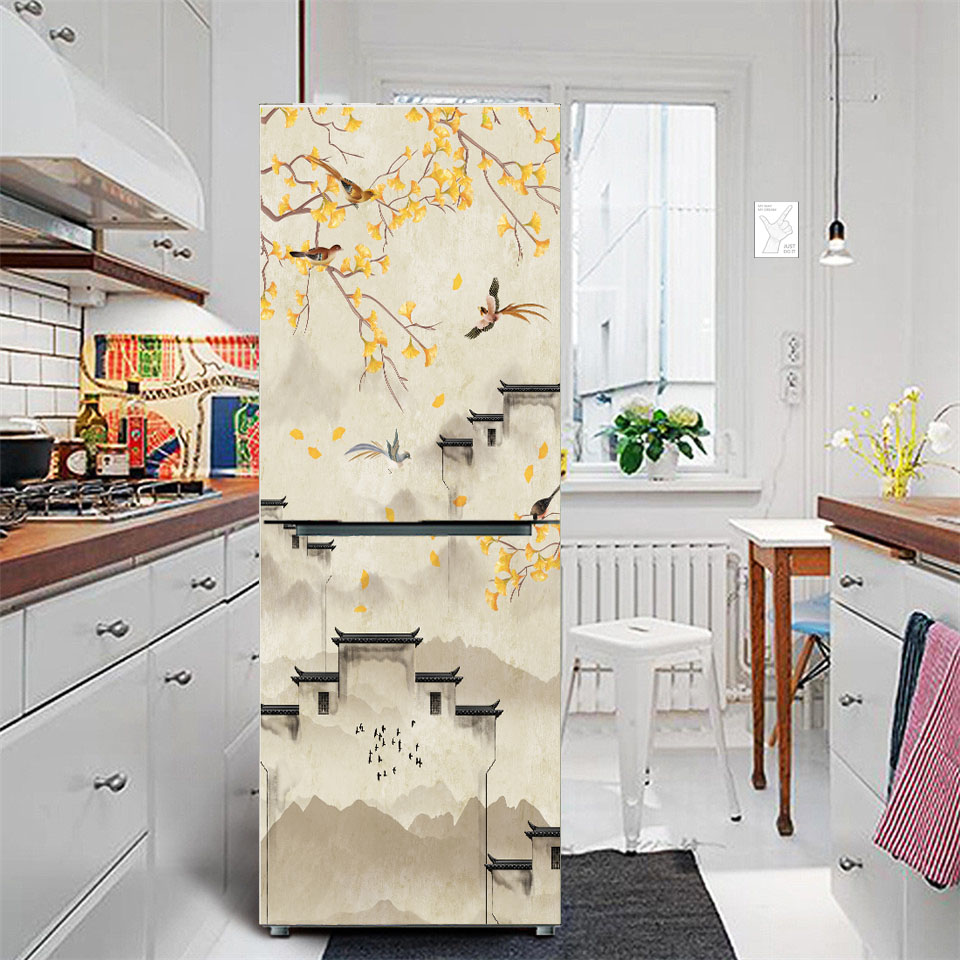 PVC Flower Fridge Sticker Peel &Stick Refrigerator Door Wallpaper For