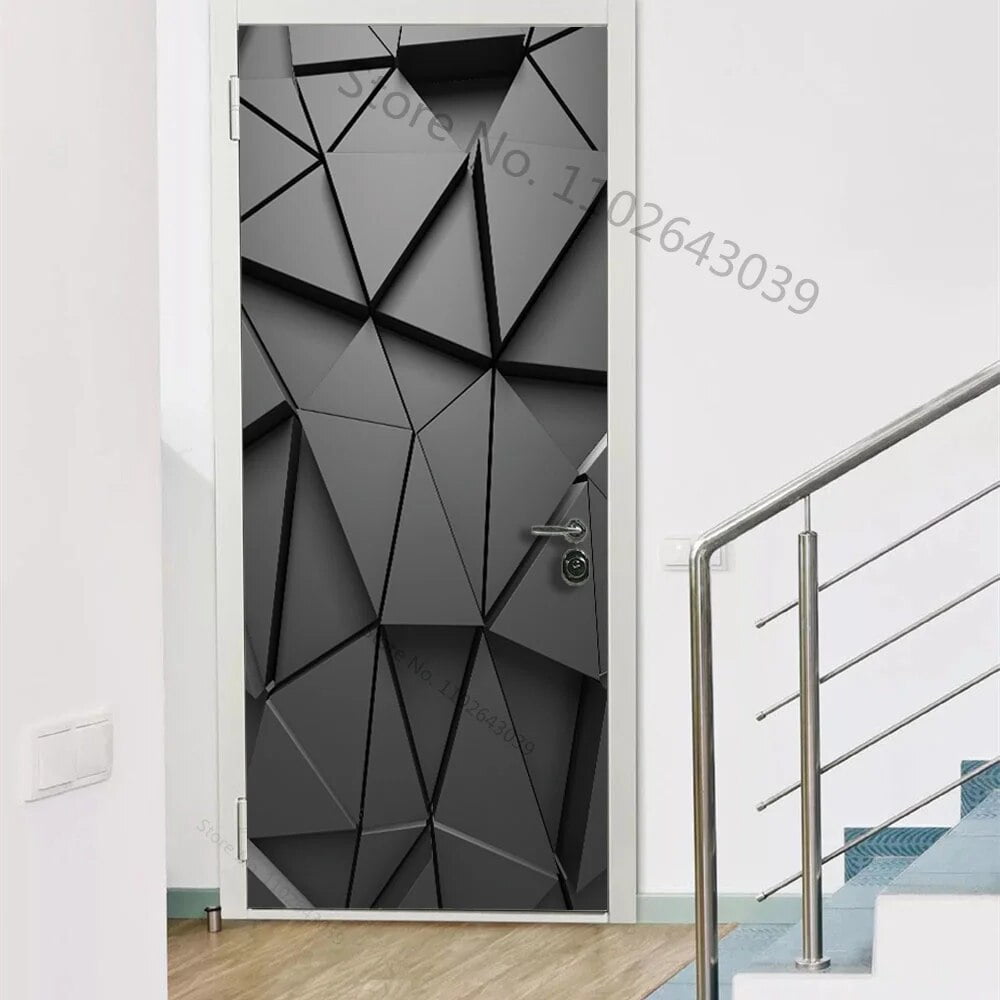 PVC Flowers Geometry Door Sticker Modern 3D Abstract Silver Line ...