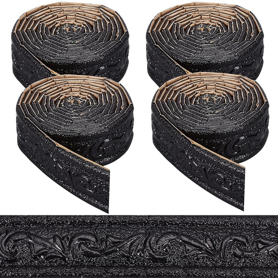 PVC Foam 3D Self-Adhesive Waterproof Wallpaper Border Lines Skirting Stickers Wall Trim for Living Room Home Office Hotel DIY Decoration Black 4.5cm 2.3m/roll 1 roll/pc 4pcs/set