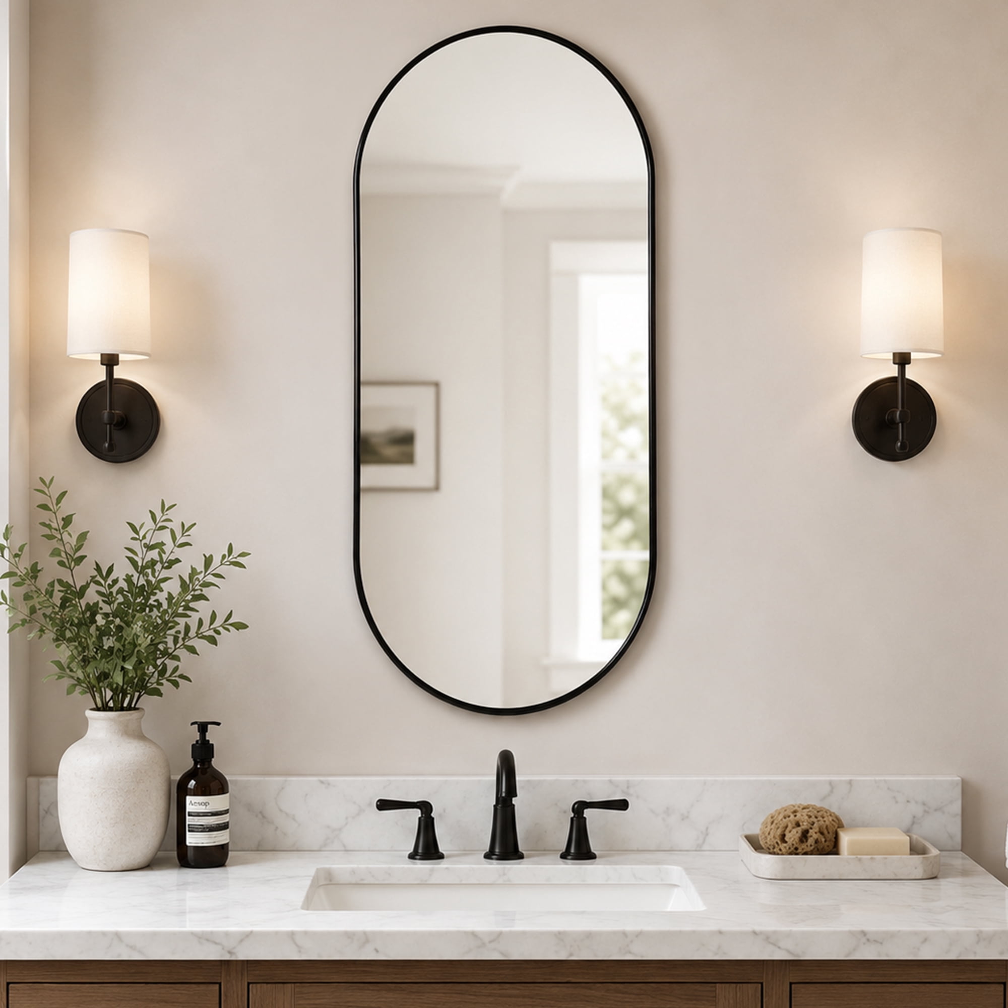 PVC Frame Mirror, Black 18x40in