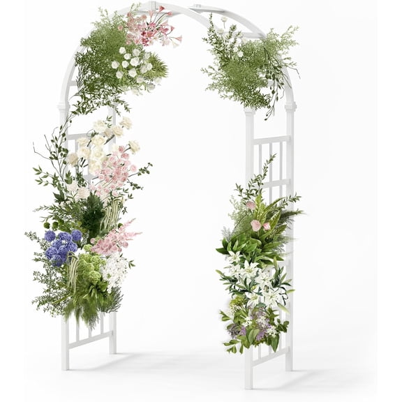 PVC Garden Arbor, Arch Trellis for Climbing Plants Outdoor, Weather Resistant Arbor, Durable Plant Support, Easy Assembly for Weddings, Gardens & Parties (White, Extra Large)