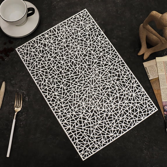 PVC Geometric Hot Gold Lace Placemat for Table Decoration, Heat Resistant Dining Mat for Plates and Cups, 12x18 Inch, 1 Mat