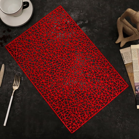 PVC Geometric Hot Gold Lace Placemat for Table Decoration, Heat Resistant Dining Mat for Plates and Cups, 12x18 Inch, 1 Mat