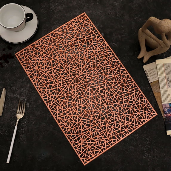 PVC Geometric Hot Gold Lace Placemat for Table Decoration, Heat Resistant Dining Mat for Plates and Cups, 12x18 Inch, 1 Mat