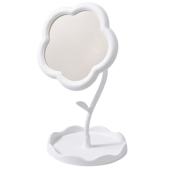 PVC Glass Flower-Shaped Makeup Mirror White 15.5x16x28cm