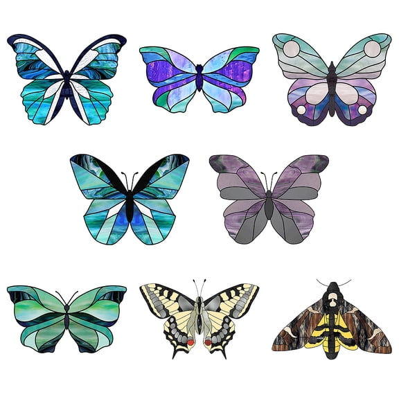 PVC Glass Stickers Static Cling Window Stickers Square Butterfly Pattern 200x200mm 8pcs/set