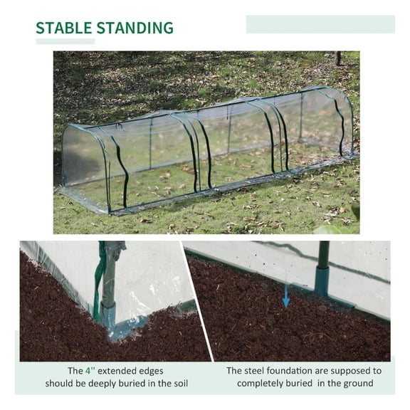 PVC Greenhouse Kit 11.5x3.25x2.5 ft - Portable Garden Tunnel - Steel Frame - Roll-Up Doors - Plant Protection for Extended Growing Season