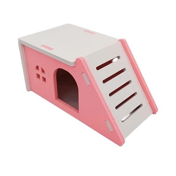 PVC Hamster House With Integrated Climbing Ladder Smooth Edges Dual-Use Rest Exercise Hideout Hut Mental Enrichment Cage Accessory For Dwarf Syrian Hamsters Gerbils Mice(Pink-17X9CM)