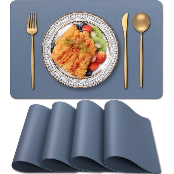 PVC Heat Resistant Placemats Set of 4, Waterproof Wipeable Floor Place Mats, Non-Slip Easy Clean Table Mats for Kitchen Table Decor, 12x18 Inch (Blue)