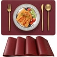 thumbnail image 1 of PVC Heat Resistant Placemats Set of 4, Waterproof Wipeable Floor Place Mats, Non-Slip Easy Clean Table Mats for Kitchen Table Decor, 12x18 Inch (Burgundy), 1 of 6